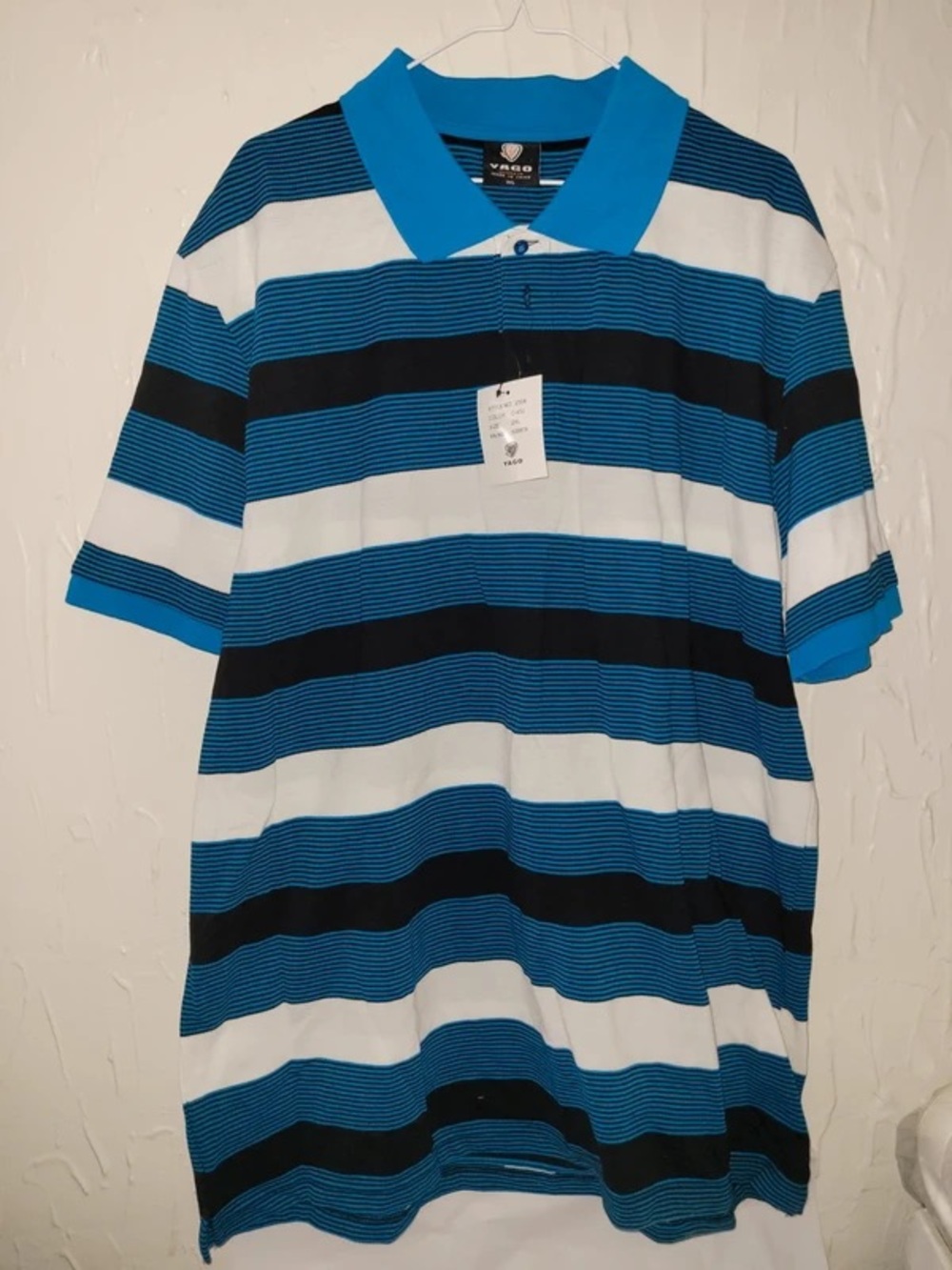 BONGO Men’s Blue Black White Striped Polo